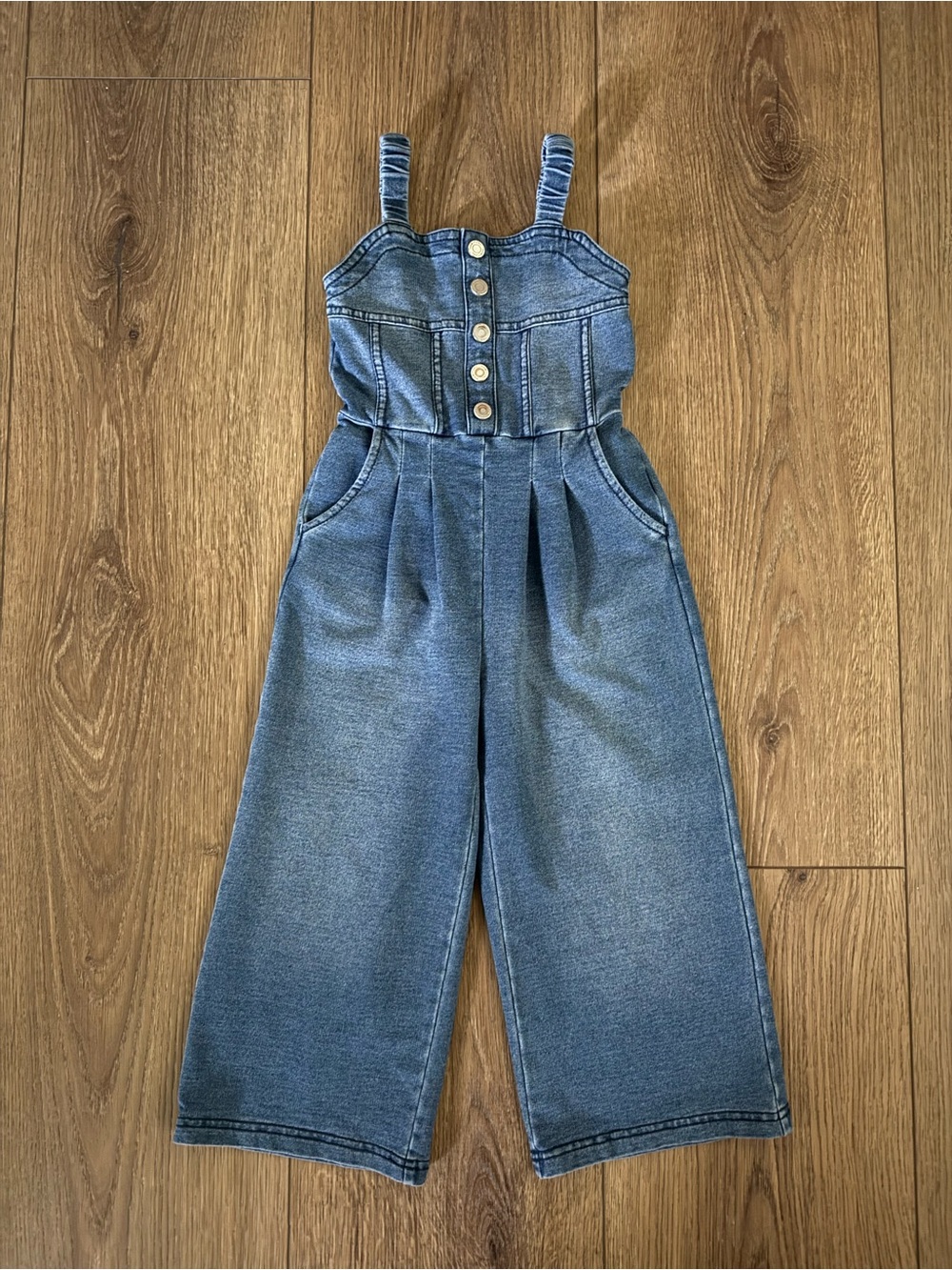 Habitual Kids Blue Knit “Denim” Toddler Girls' One-Piece Wide-Leg Jumpsuit - 3T